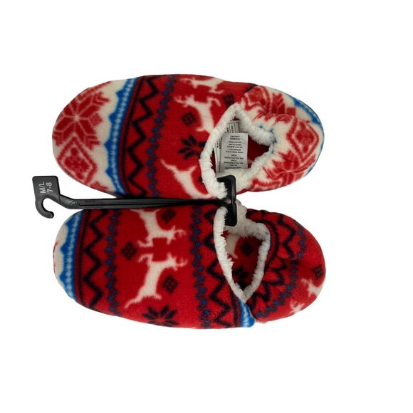 NEW Nordstrom Convertible Microfleece Slippers Red Bloom Reindeer Fair Isle Knit - Picture 5 of 7